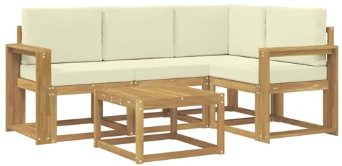 vidaXL Outdoor-Sofagarnitur mit Kissen 5 pcs Weiß und Creme, Gartenmöbel, modernes Loungesofa, Eckset für die Terrasse, Robustes Sitzmöbel für drinnen und draußen