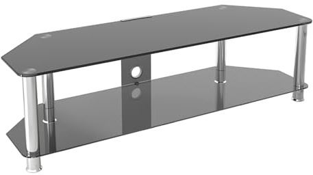 AVF Black Glass TV Stand - Large Glass and Metal Leg TV Unit Floorstand with Cable Management, 140cm Wide, For TVs Up to 65 & 60kg - SDC1400CM (Black & Silver)