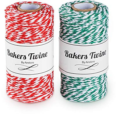 ilauke 200m Ficelle de Coton Corde Rouge Vert, 2 Rouleau Cordes de Jute de Noël Style Classique,Ficelle Bicolore Corde de Coton pour Pâtisserie,Jardinage,Travaux Manuels,DIY Emballage Cadeau de Noël