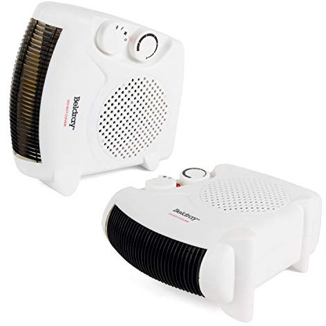 Beldray COMBO-5666 Dual Position Portable Fan Heater With Cool Air Function, Set of 2, Use Upright or Flat, 2 Heat Settings, 1000/2000 W, Adjustable Thermostat, Safety Cut Out, For Offices, Bedrooms