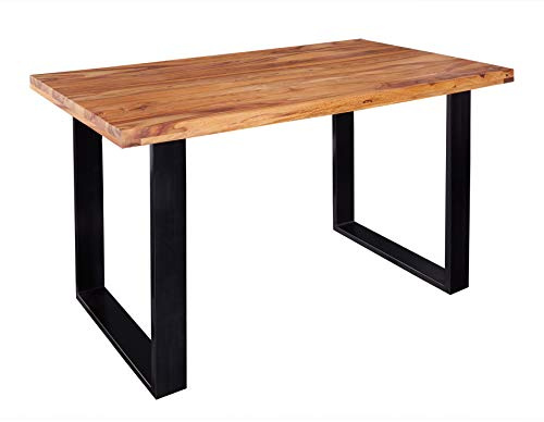Esstisch IRON CRAFT 140cm - schwarz natur - Sheeshamholz - handgefertigt | 6 Sitzplätze, massiv, höhenverstellbare Füße, individuelle Maserung, Industrial Design, Metallgestell