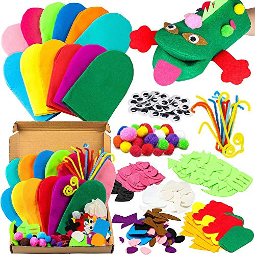 WATINC 12 marionetas de peluche, para manualidades, juego de manualidades para niños, de fieltro, calcetines, pompones, manualidades, juego de rol, accesorios de fiesta para niñas y niños