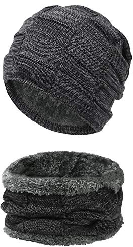 Mössa för män halsduk set, slouch beanie stickad mössa vintermössa män, varm vintermössa med fleecefoder återanvändbar (en storlek), A4, En Storlek