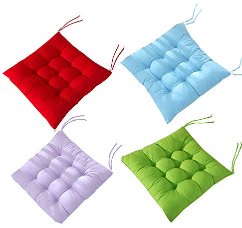 AIITLLYNA 4er Set Stuhlkissen mit Bänder, 40x40 cm, Sitzpolster Auflage für Haus und Garten,für Innen- und Außenbereich geeignet (Mehrfarbenkombination B.)