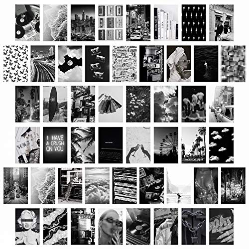 50 Schwarzweiße ästhetische Bilder für Wandcollage schickes Collagen Druck | Raumdekoration für Mädchen, Vintage Wandkunstdrucke für Zimmer, Schlafsaal Foto Display, VSCO Wall Poster für Bar
