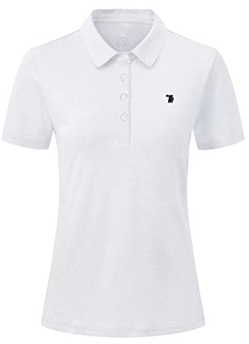 YSENTO Damen Golf Poloshirt Kurzarm Polohemd Schnelltrocknend Atmungsaktiv Sport Tennis Lady-Fit T-Shirts(Weiß,M)