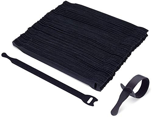 Trilancer 100 St Wiederverwendbare dünne Klettband Kabelbinder mit Klettverschluss - schwarz - 20 cm - kombinierbar - Optimale Kabelorganisation für Home Office, Büro und Rechenzentren - bis 21kg Last