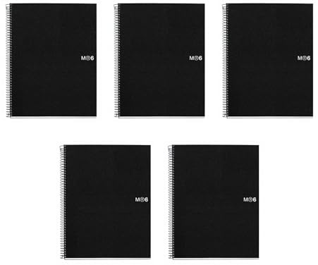 Miquel Rius Case of 5 M Design 6 Subject Graph Notebooks, Graphed A4-11.7 x 8.27, 150 Sheets Heavyweight Paper, Subjects Separated by color, 4 Hole Punched, Micro-Perforated, Black Poly Cover