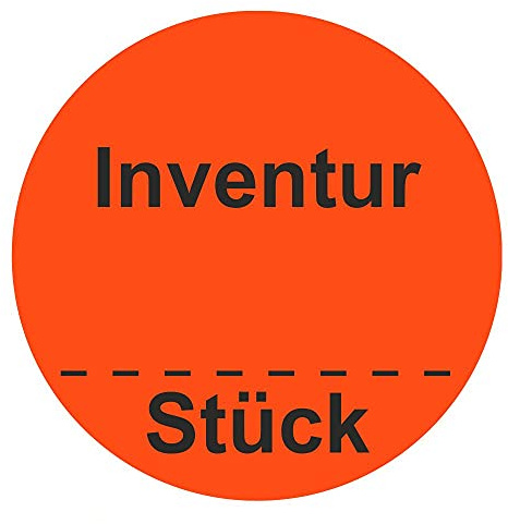 Inventuretiketten, Inventuraufkleber Inventur Stück - Durchmesser 50 mm - 1000 Stück (Leuchtrot)
