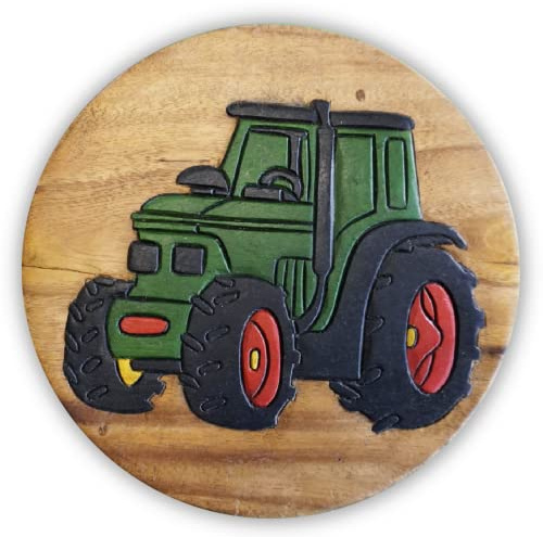 IMAGO Kinderhocker Traktor Holz Schemel Kinderstuhl Massivholz bemalt und geschnitzt Höhe 25 cm