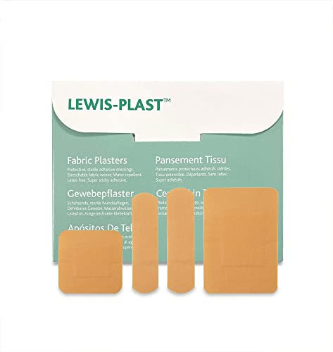 Lewis-Plast Premium Sortierte Atmungsaktive Stoffpflaster - Schachtel mit 100 Wasserdichten Pflastern Medizinischer Qualität - Geeignet für Alle Arten von Kleinen Schnitten und Schürfwunden