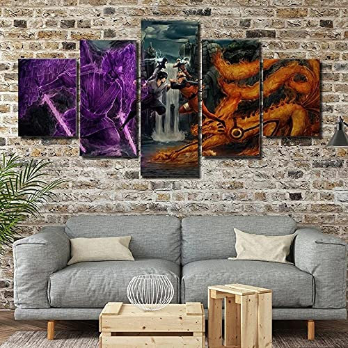 Wondbeau Leinwanddrucke Modulare Wandkunst Wandaufkleber 5 Teiliges Wandbild Druck auf Leinwand Malerei Moderne Abstrakte Poster Mit Rahmen M/100cm×50cm Anime Naruto,Uchiha Sasuke