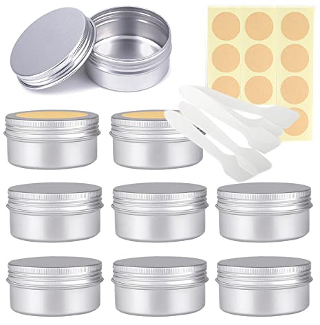 LusDoly 10 Stück 80ml Silber Leer Aluminium Schraubdose - Ø68x36mm Cremedose Aluminiumdose mit Schraubdeckel Runde Alu Dosen Aludose Kosmetikdosen Kerzendosen mit Spatel, Etikette