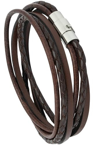 Simaru Braccialetto avvolgente con chiusura a baionetta da 6 mm, per uomo e donna, in pelle liscia e intrecciata, unisex, in vera pelle, conciata al vegetale, con pratica chiusura magnetica