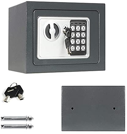 Cassaforte da 4,6L - Cassetta di Sicurezza Elettronica Digitale con PIN e 2 Chiavi, Cassaforte a Muro per Home Office Hotel - 23 x 17 x 17 cm, Grigio