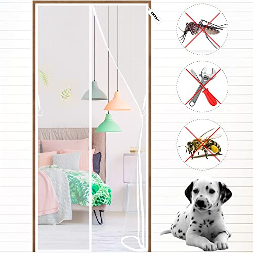 Magnetic Fly Insect Screen Door 150 x 200 cm with Heavy Duty Walk Through Screen Door Keep Insects Out Fits Door Size up to Patio Door White
