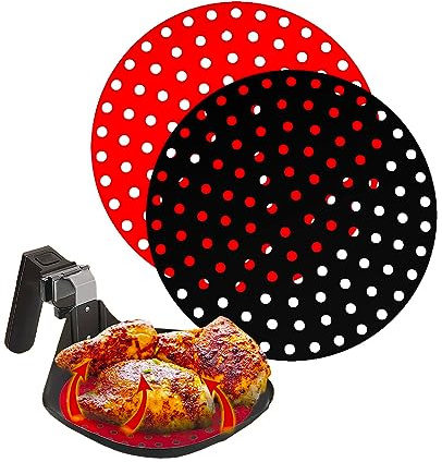 NK 2uds Papel de Horno Reutilizable de Silicona para Freidora de Aire - Alfombrilla de Silicona AirFryer Liner, Antiadherentes, Accesorios para freidoras sin Aceite (Redondo, 19,6cm)
