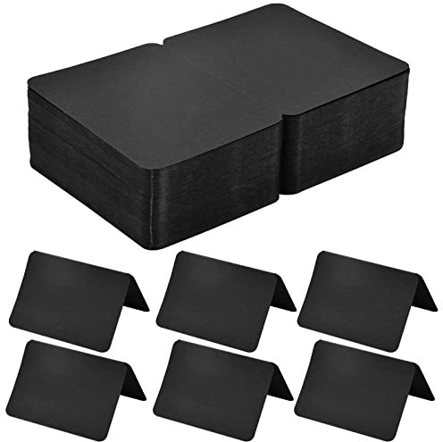 100 Stück Kraftpapier FaltKarten, Klapp DIY Geschenk Karten Namenskarten, Blanko Knickkarten Nachrichtenkarte für Büro Schule Familie Party Kunsthandwerk Graffiti (Schwarz)