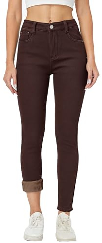 heipeiwa Jeans Invernali da Donna, Foderati in Pile, Termici, Spessi, Skinny, Aderenti, Elasticizzati, Caldi Jeggings, Marrone 01, M