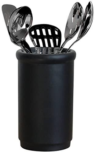 Olly & Rose Provence Utensilienhalter aus gehärteter Keramik, 18 cm, Küchenutensilienhalter und Badezimmer, Mattschwarz