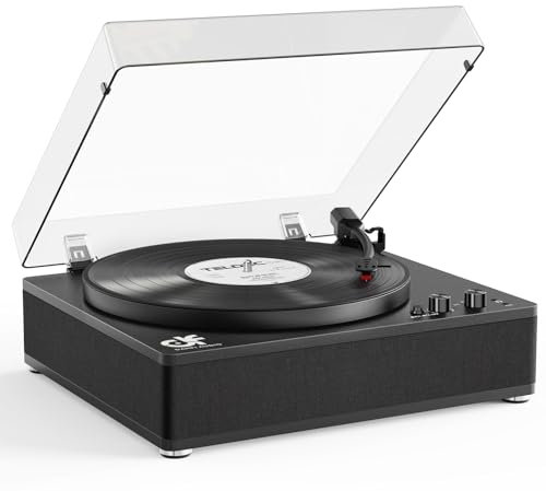 Giradischi in vinile Bluetooth con altoparlanti, giradischi vintage con uscita Bluetooth wireless, arresto automatico, piatto full-size, RCA e uscita cuffie, nero