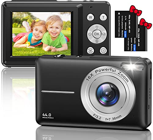 Appareil Photo numérique HD 1080P 44MP - Mini appareils Photo numériques Rechargeables avec Zoom numérique 16X - pour Enfants, Adultes, Filles, garçons, débutants (Noir)