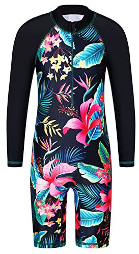 HUAANIUE Girls UPF 50+ UV One Piece Swimwear Kids Bodysuit Beachwear with Ziper Surfing Pink Swimming Children Bathing Costume 4-11 Years