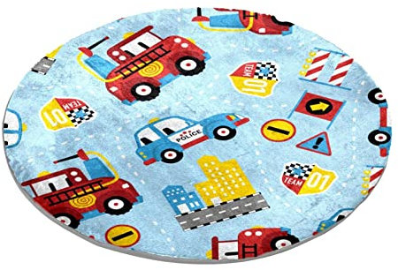 Tapis rond de style dessin animé camion de pompiers taxi automobile chambre à coucher tapis de chaise doux tapis lavable paillasson
