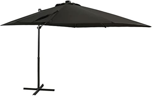 vidaXL Ampelschirm mit Mast LED-Leuchten Sonnenschirm Gartenschirm Marktschirm Strandschirm Schirm Kurbelschirm Terrassenschirm Schwarz 250cm