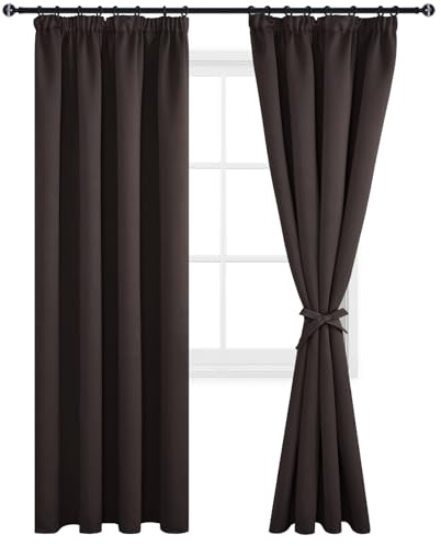 DWCN Gardinen Blickdicht Vorhänge mit Kräuselband 2er Set H245 x B140 cm | Braun, Verdunklungsvorhänge mit Vorhang-Krawatten Vorhänge Wohnzimmer Schlafzimmer Thermogardine Kälteschutz Wämreisolierende