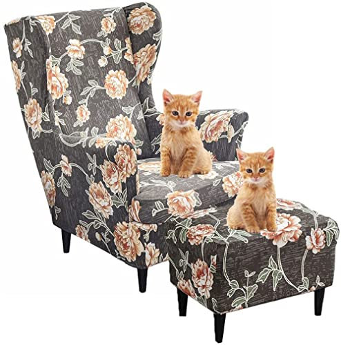 Wingback Armchair Cover 3 Piece Set Wing Chair Slipcover Soft High Stretch Chair Covers Furniture Protector Spandex Wing Chair Slipcovers,for Living Room Furniture Footstool Cover ( Color : #107 )