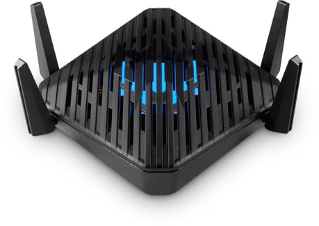 Acer Predator Connect W6d - Router Gaming Wi-Fi 6 (Procesador QuadCore, 2 GHz, 1 GB RAM DDR4, Wi-Fi 6E (AX) 2,5 GHz/5 GHz, Memoria Flash 4 GB, RJ-45 y USB), Router Color Negro