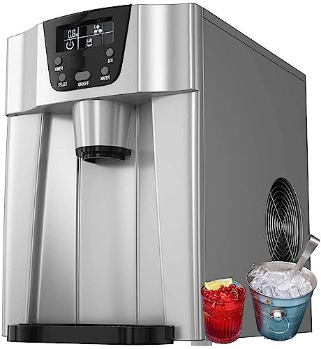 VIDECOR 2 in 1 Ice Maker with Water Dispenser, Countertop Ice Cube Maker with LED Display, 9 Cubes Ready in 6-12 Min, 36lbs/24H, 2L Water Tank Perfect for Home/Office/Bar/RV,Silver