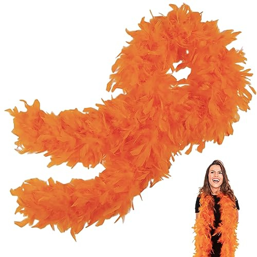 POPOYU Boa di piume arancioni, per donne e ragazze, 80 g, 2 m, boa di piume di tacchino naturale, arancione, per feste, per adulti, bambini, matrimoni, addio al celibato, Halloween, feste di Natale