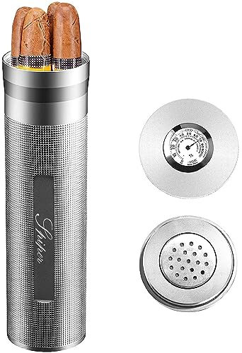 SPIPER Zigarren Humidor aus Edelstahl, Reise Zigarrenetui Röhre für 3 bis 4 Zigarren, Tragbarer Zigarrenetui, Zigarren Hygrometer, Geschenk für Liebhaber, Ideal zum Ausgehen oder Kurztrips