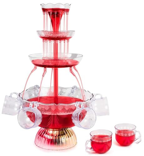 Fotrsta 3-Tier Electric Fountain Drink Machine, Cocktail Red Wine Drinking Fountain Beverage Beer Party Fountain With LED Lighted Base Includes 5 Reusable Cups