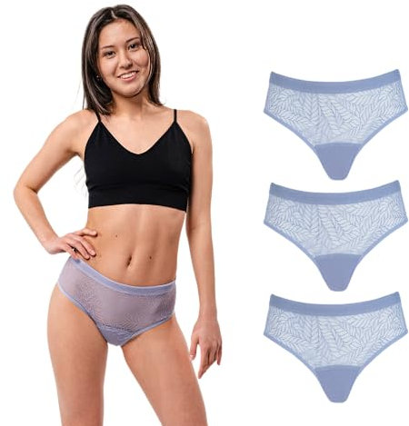 SELENACARE Periodenunterwäsche Recycled Lace Leaf Hipster (3er Multipack) - Menstruationsunterwäsche für Damen, vegan, nachhaltig, 20ml Absorption, Flieder, Größe XXL (EU 48/50)