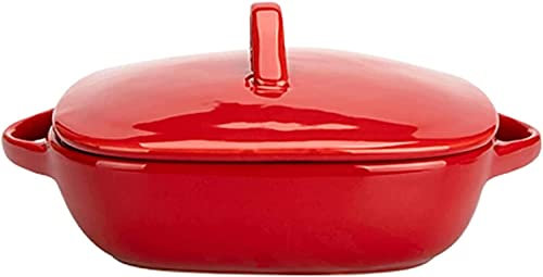 Casserole pot with lid,ceramic hot pot, Ceramic Casserole Dishes Cooking Pot Casserole Baking Dish with Lid, Square Bakeware Set for Casseroles, Pans Deep Casserole Cookware Pans (Color : Red) (Color