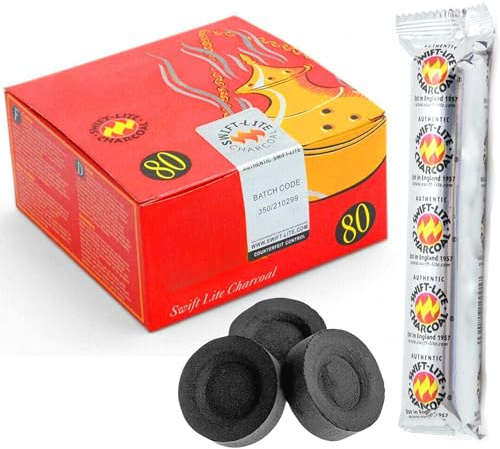 Glamified Shisha Hookah Charcoal Intense Shish Bahkoor Instant Light Premium Quick Lighting (1 Box (80 Dishes))