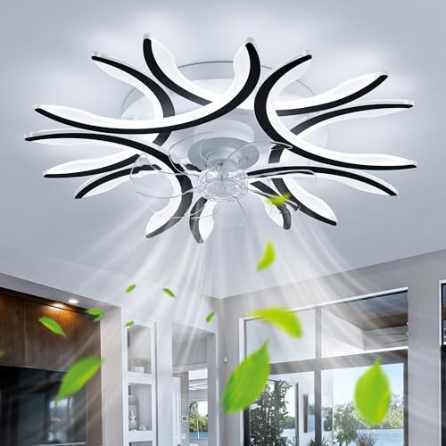 Fachae 75cm Lampe Mit Ventilator Schlafzimmer LED Dimmbar Leise Schwarz | Reversible 6 Gang Timing Stummschaltung Deckenventilator mit Beleuchtung und Fernbedienung Deckenventilator mit Licht