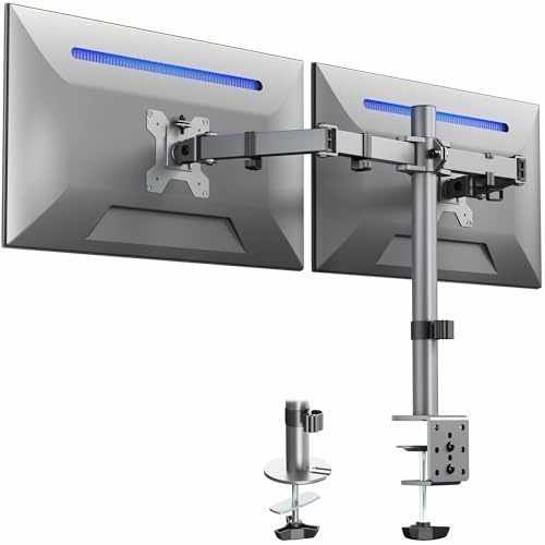 VIVO Dual Monitor Desk Mount, Heavy Duty Fully Adjustable Steel Stand, Holds 2 Computer Screens up to 30 inches and Max 10kg each, Gray Color, STAND-V002-GY