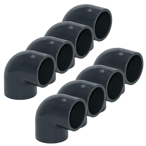 HAF 8X PVC Fittings Winkel 90° mit 50mm x 50mm | Klebemuffe x Klebemuffe | Winkelverbinder aus grauem PVC-U | PN16 für PVC Rohr, Poolfitting, Pool, Schwimmbad, Poolverrohrung, Druckleitung