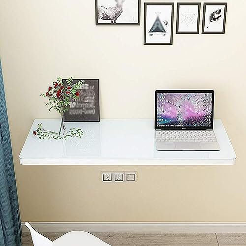 asdchZen Wandmontierter Schreibtisch, Klappbarer Wandtisch Für Den Balkon, Computertisch, Laptop-Notebook-Tisch, Küchentisch Aus Massivem Holz Mit Gehärtetem Glas (Weiß 60 X 40 Cm/24 X 16 Zoll)