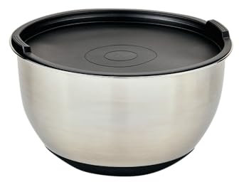 Kesper | Ciotola con coperchio, materiale: acciaio inossidabile, plastica, silicone, dimensioni: Ø 18 cm, altezza: 10 cm, colore: argento, nero | 90895