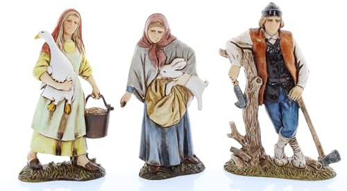 Moranduzzo Holzfäller, Frauen mit Gans und Kaninchen für Krippe 10 Cm Maßstab 1:20 - Unzerstörbare Krippenfiguren-Stil 700', Handbemalt, Offizielles Produkt, Hergestellt in Italien, Bildhauer M. Landi