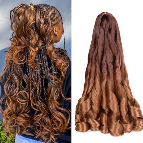 French Curl Braiding Hair 24 Inch 8 Packs Pre Stretched Loose Wave Bouncy Braiding Hair Spanish Curly Ends Synthetic Hair Extensions for Braiding(OT33/30)