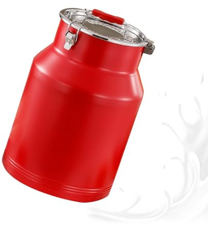 Adima Colorful Large Capacity Stainless Steel Milk Can with Sealed Lid,Milk Jug with Handle for Storage and Transportation of Milk Wine and Liquids,Red,12L