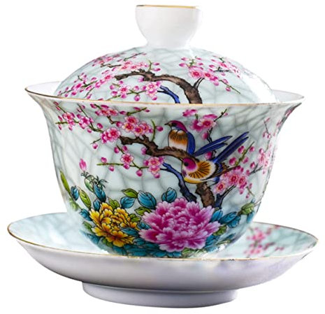 Garneck Teetasse Mit Deckel Untertasse Keramik Blumen Und Vogelmuster Teeservice Für Zuhause Und Teestube