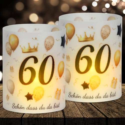 16 Windlicht Tischdeko 60 Geburtstag, Deko 60. Geburtstag Männer Frauen, Happy Birthday Windlichter Tischdeko, Geeignet für Teelichter oder Kerzen