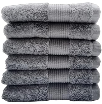 Maisonette Pure 100% Baumwolle Waschlappen (30 x50cm, 6er-Pack) - Gesicht, Hand Anthrazit Handtücher für Badezimmer & Kleine Gästehandtücher